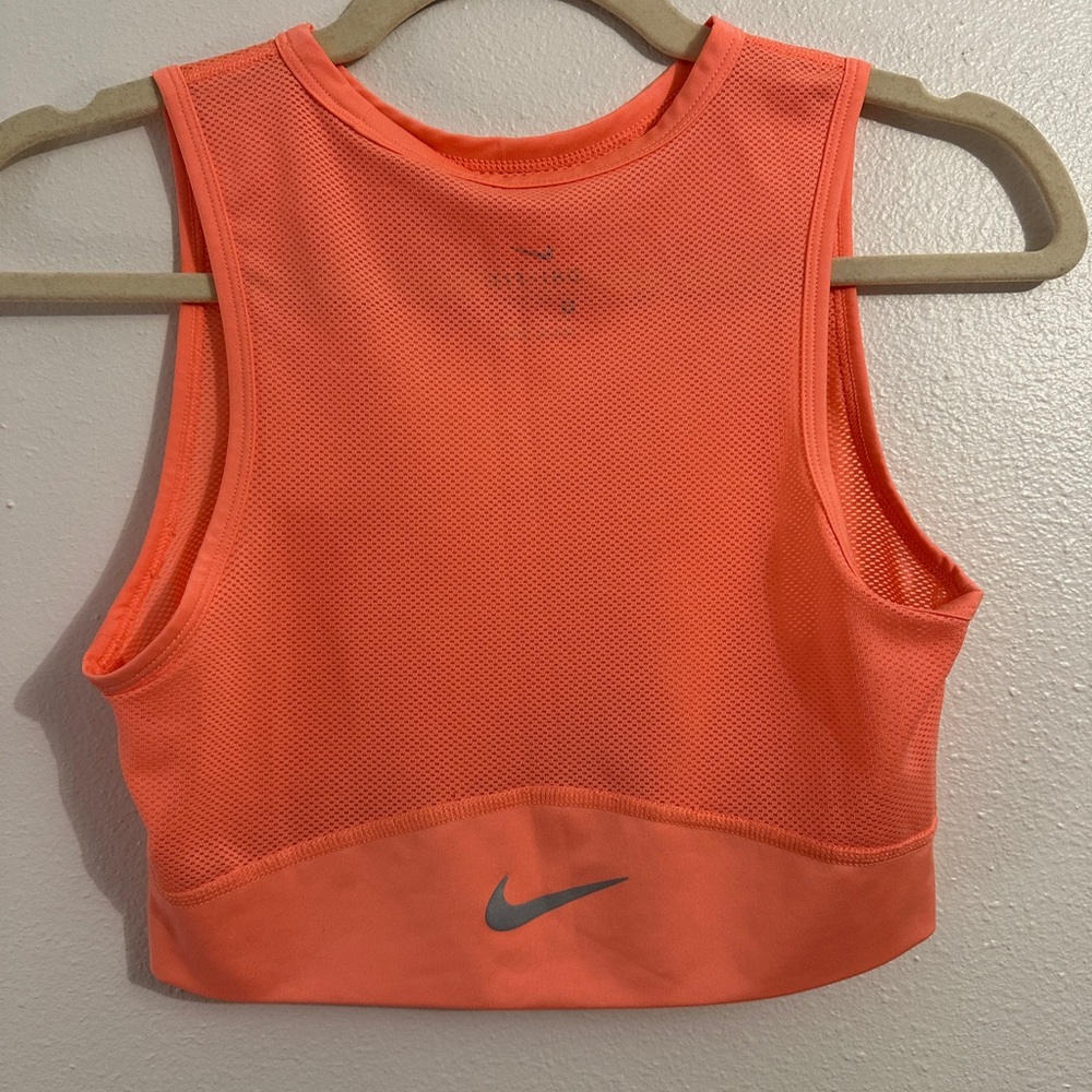 Nike Dri-FIT Cropped Mesh Training Tank Top Orange Athletic Gym Crop Small